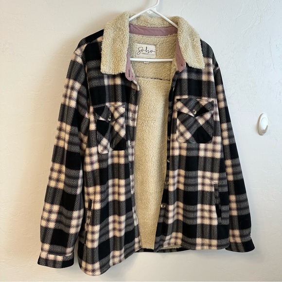 Soho Jackets & Blazers - Plaid Sherpa-Lined Jacket